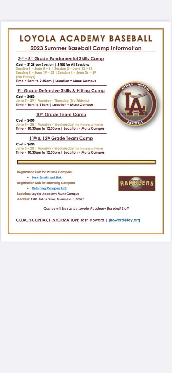 Rambler Baseball (@ramblrbaseball) on Twitter photo <a href="/Ramblrbaseball/">Rambler Baseball</a> is running the following camps this summer. We would love to see new & old faces attend our camps. We will have current and former players working alongside the LA coaches. <a href="/Ramblrbaseball/">Rambler Baseball</a> is running the following camps this summer. We would love to see new & old faces attend our camps. We will have current and former players working alongside the LA coaches.