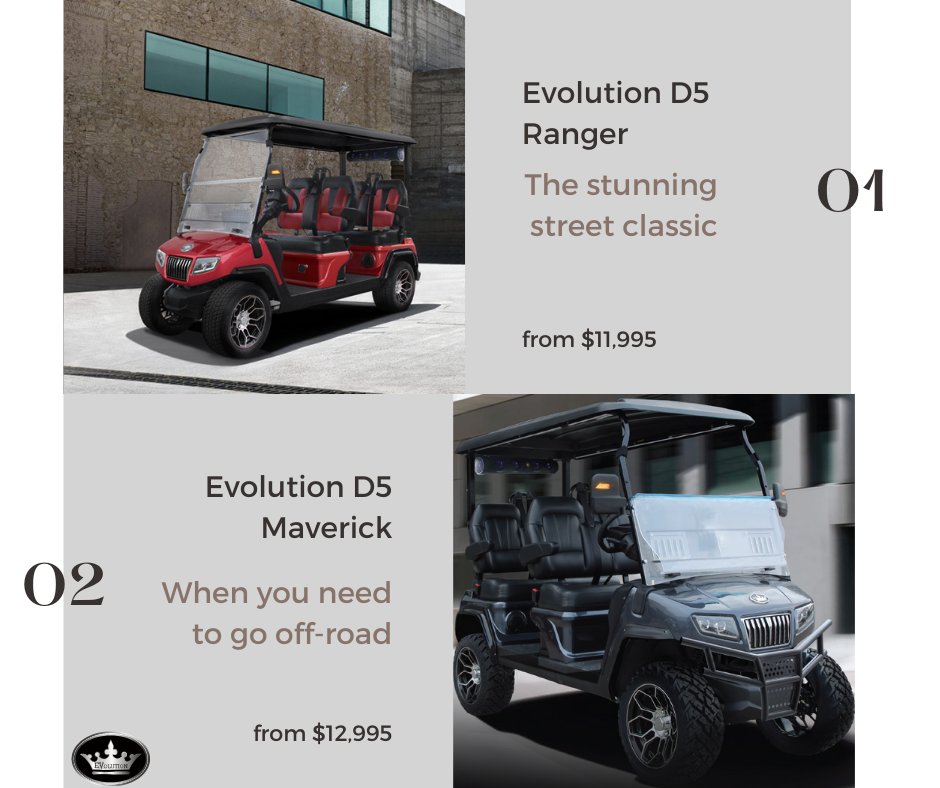 Evo_Electric's tweet photo. The D5 RANGER, the classic model made for the streets coming in at $11,995 MSRP. For our more off-road and outdoor-inclined, we have the D5 MAVERICK, our lifted model with all the same luxurious features.
Contact a dealer near you and tell them you want the #EvolutionD5 ! https://t.co/zygspnnZ8r