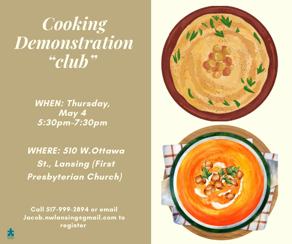 nwlansing's tweet photo. Come join NorthWest Initiative's FREE cooking “club!”  The club starts at 5:30 PM on Thursday, May 4. We will be making a delicious spring gazpacho and hummus. Contact us today to register! https://t.co/8FbZN4PgdD