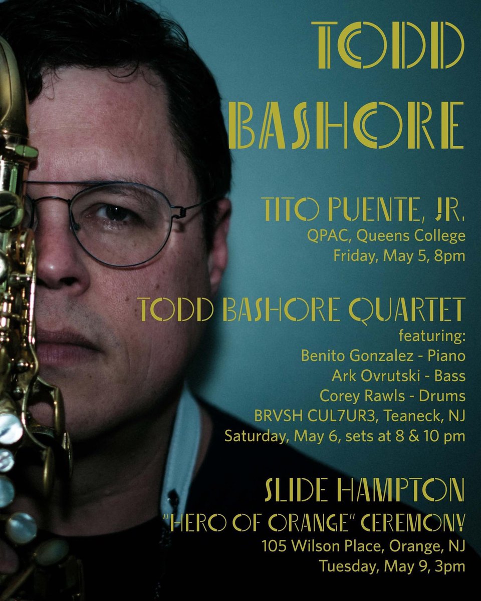 bashoremusic's tweet photo. Looking forward to a really fun run of gigs coming up! I'll be at QPAC on Friday playing with Tito Puente, Jr's band, Saturday I'll be leading a quartet at BRVSH CUL7UR3, a great new club in Teaneck, and Tuesday I’ll be on a performance honoring the legacy of Slide Hampton. https://t.co/Rv6ObZ3M3e