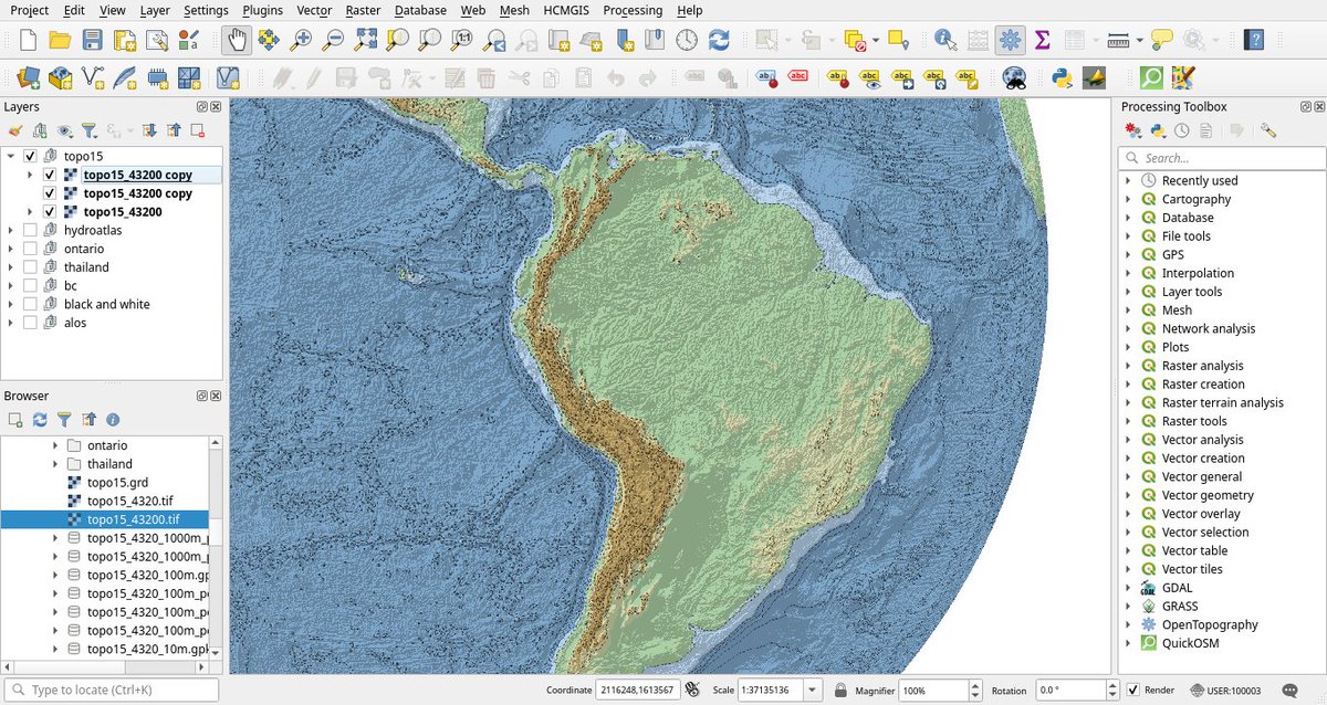 newgeographer2's tweet photo. Topography, hillshading and contours from a single topo15 raster in #qgis (no processing required) https://t.co/k3zonJIeTw