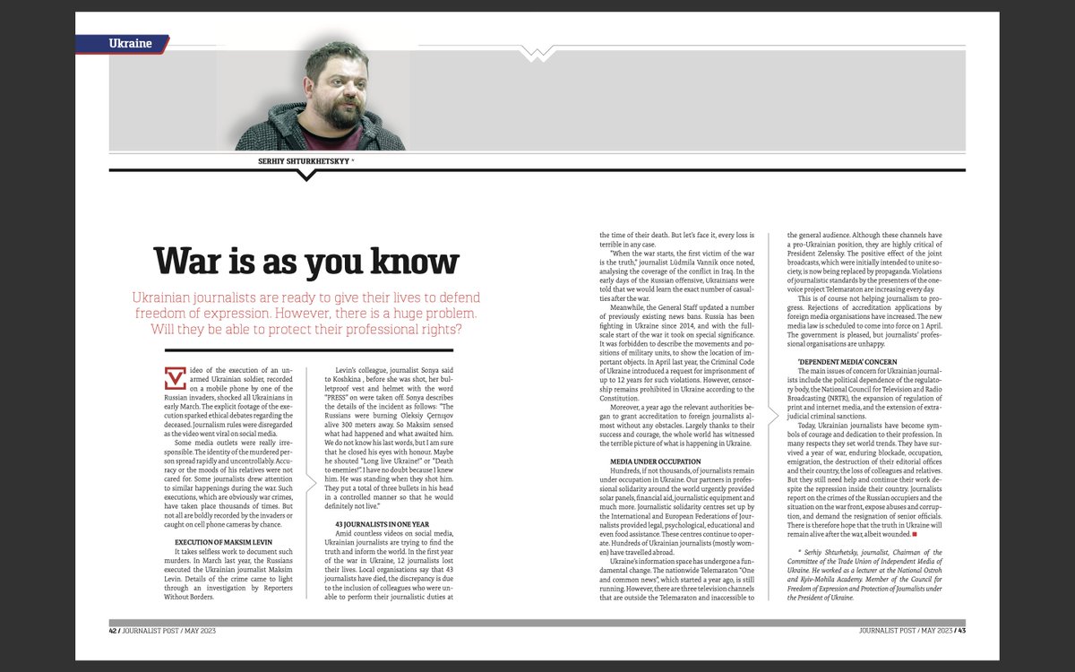 journalist_post's tweet photo. Even though huge  come and fade in our agendas, there are many wars going on in the world @shturkhetskyy wrote insights of the war in Ukraine that we almost forgot..  In the new issue of @journalist_post Demokrasiİçin ÖzgürBasın
#WPFD2023 #WorldPressFreedomDay https://t.co/3rvf0w4vQX