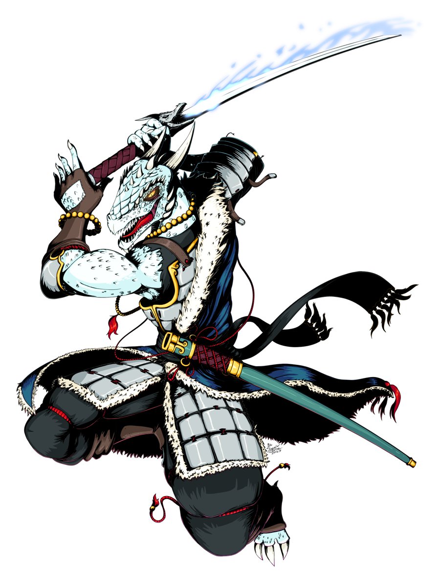 Another dnd commission down. This took quite awhile. Meet Sword, the  ex-slave silver dragonborn warlock/fighter. I actually play in a  campaign with this dude. He's wild. :D

If you're interested in commissioning me don't hesitate to email me at irregularcharlie@gmail.com