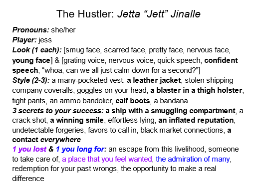 jessfromonline's tweet photo. say hello to jetta “jett” jinalle (and her playdoc) my character from today's final #TSVE playtest. jett uses THE HUSTLER playbook. she has a winning smile and...inflated reputation.
she knows someone everywhere! some of them like her. depends on which lies they still believe. https://t.co/azto2HYZYL