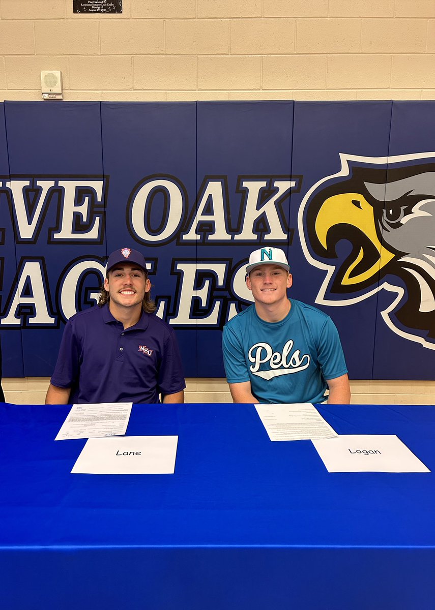 LiveOakBsB1's tweet photo. Congrats to @LaneLusk1 and @Logancoley_6 for signing to play at Northwestern St and Nunez CC. Both of y’all deserve this opportunity. https://t.co/rU743j2Wh0