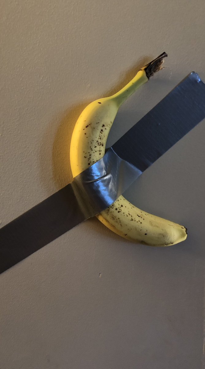 FOR SALE 

MY SIGNATURE ARTWORK:
A banana 🍌 taped to a wall 
$120,000.00
NO LOW BALLING 
I KNOW WHAT I GOT

LIKE AND SHARE