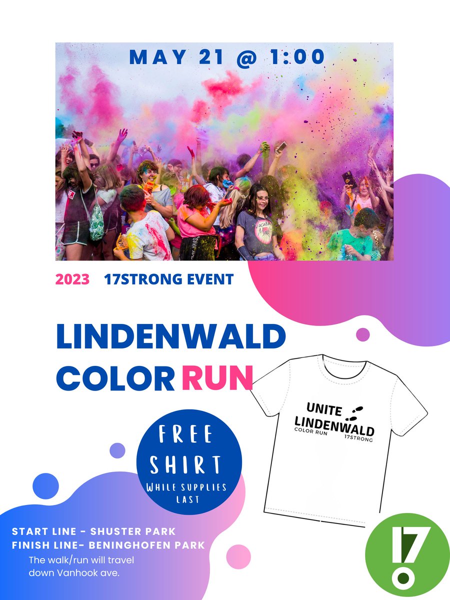 LNPrincipalHCSD's tweet photo. Mark your 🗓️ Join us for our Lindenwald Community Color Run on 5/21 @ 1:00. See flyer for more details!!! Thank you @17STRONGHam for the microgrant award to bring this idea to LIFE!!!! #OneLinden #OneLindenwald https://t.co/3B4D4zsxGD