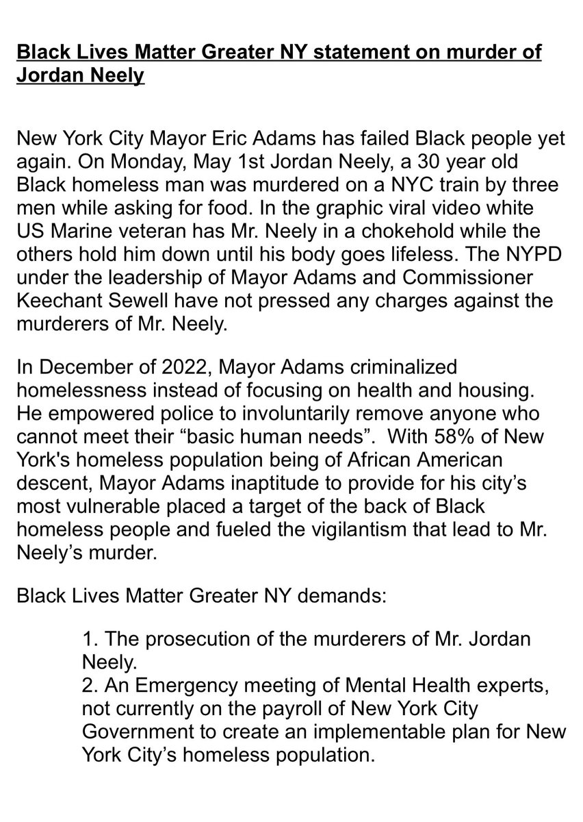 BLM Greater New York (@blmgreaterny) on Twitter photo A black man was choked to death by a white Marine in New York City, is doing nothing about it. We will not accept this.
<a href="/CBSNews/">CBS News</a> <a href="/NYDailyNews/">New York Daily News</a> <a href="/ABC7NY/">Eyewitness News</a> <a href="/nypost/">New York Post</a> <a href="/NBCNewYork/">NBC New York</a> <a href="/LisaEvers/">LISA EVERS</a> <a href="/BlackNews/">Black News</a> <a href="/ATLBlackStar/">Atlanta Black Star</a> <a href="/nytimes/">The New York Times</a> <a href="/revoltblacknews/">REVOLT Black News</a> A black man was choked to death by a white Marine in New York City, is doing nothing about it. We will not accept this.
<a href="/CBSNews/">CBS News</a> <a href="/NYDailyNews/">New York Daily News</a> <a href="/ABC7NY/">Eyewitness News</a> <a href="/nypost/">New York Post</a> <a href="/NBCNewYork/">NBC New York</a> <a href="/LisaEvers/">LISA EVERS</a> <a href="/BlackNews/">Black News</a> <a href="/ATLBlackStar/">Atlanta Black Star</a> <a href="/nytimes/">The New York Times</a> <a href="/revoltblacknews/">REVOLT Black News</a>