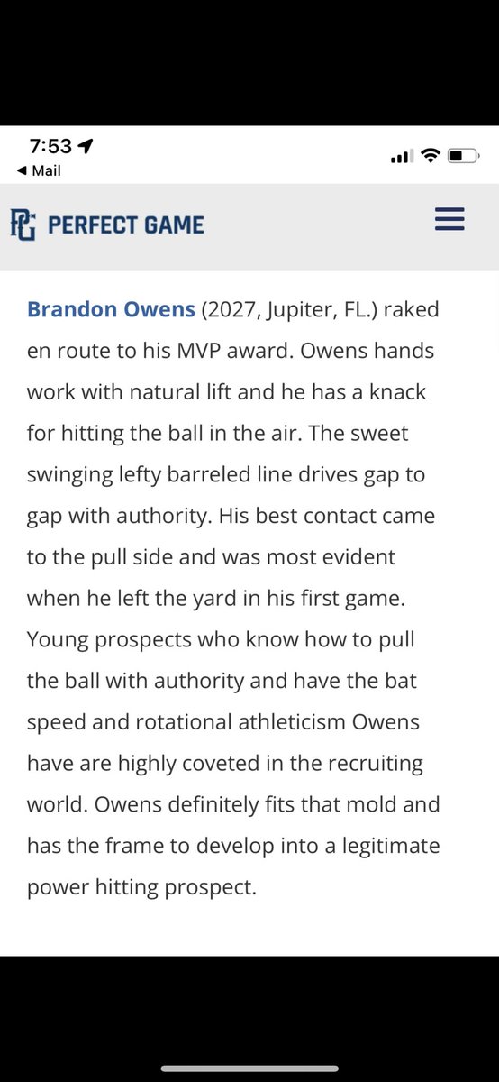 BrandonOwensFL's tweet photo. Nice write up from Perfect Game. 🙏 @PG_Tourney @PG_Scouting @Florida_PG @r3@R3_Olasin_2027 @maxcito87 #springws https://t.co/7hbnOHqLXW