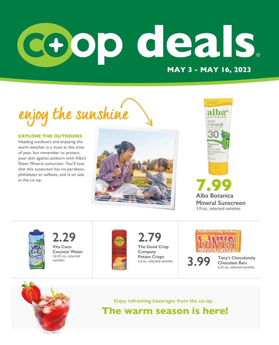 Let's get shopping for the May Sales &amp; Co-op Deals! Check our great sales in the Weekly Ad Circular and our new cycle of Co+op Deals flyer on the website: greenbelt.coop/cms/
Click their boxes on the homepage.