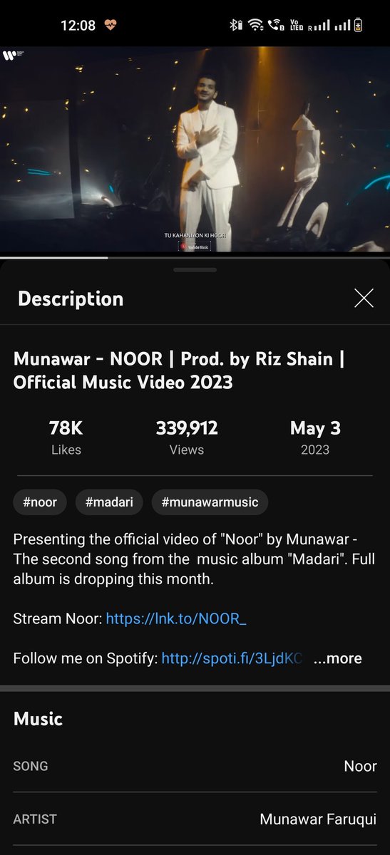 Hello guys! We invite you to join our #Noor streaming party
STARTING NOW !Janta make sure to join and stream with us! 
●⏰12:08
●Views 3,39,912
●Goal: 500k
P.S. don’t forget to put time and view count Ss
#MunawarFaruqui
Nomination: @samshersingh727 @Amankhan203 @starhhhhhhh