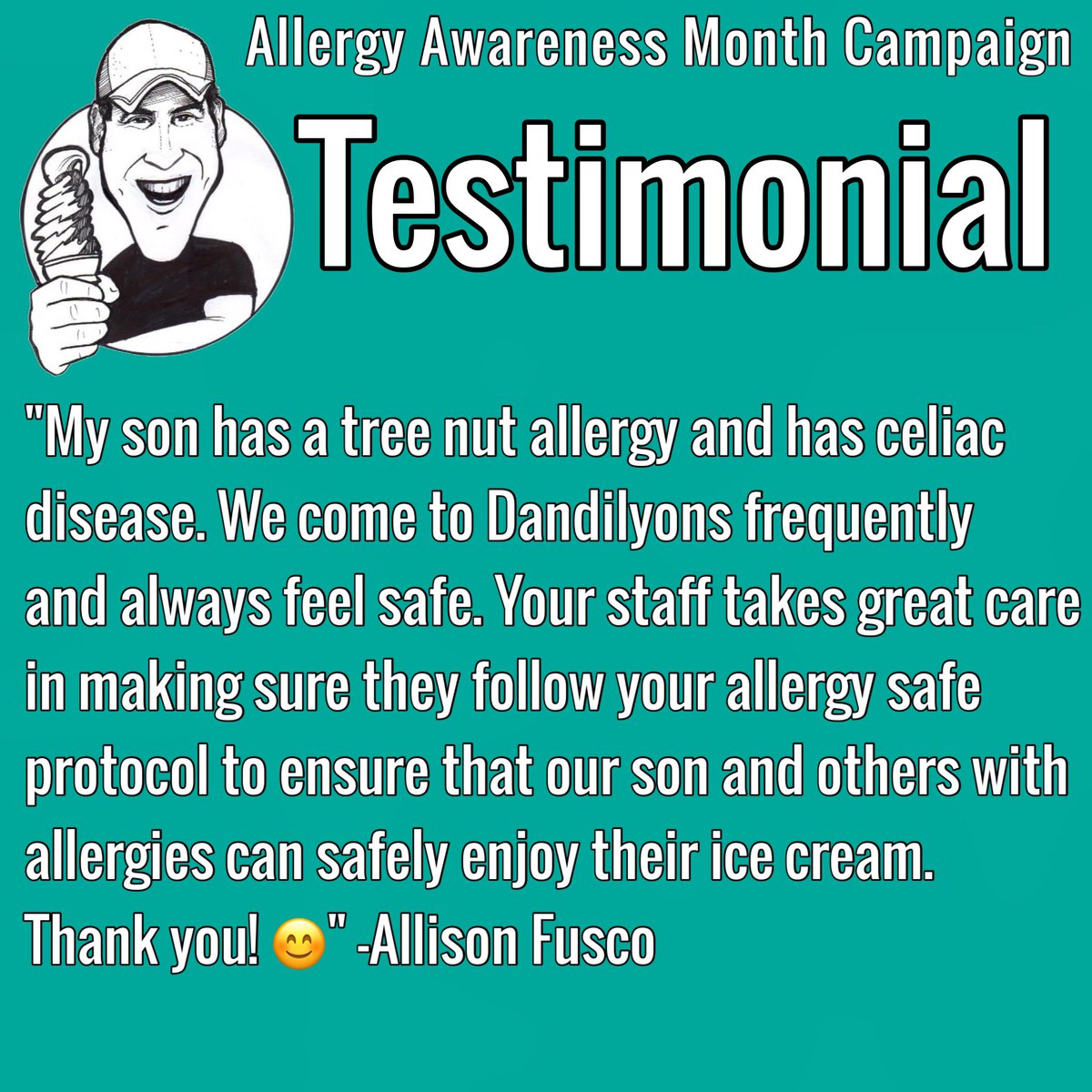 Our first testimonial of #AllergyAwarenessMonth, thank you for the kind words Allison!