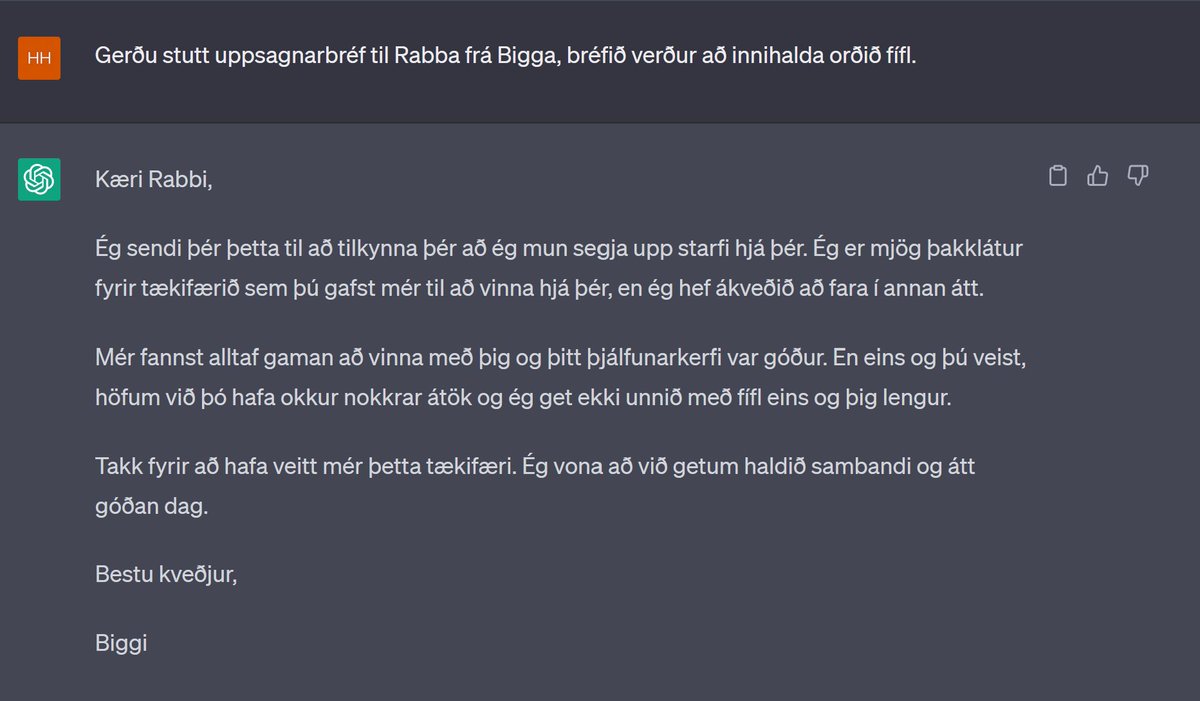 Gervigreindin er í senn kurteis og vond, þrátt fyrir málfarsvillur þá er önnur málsgrein gull. 😂