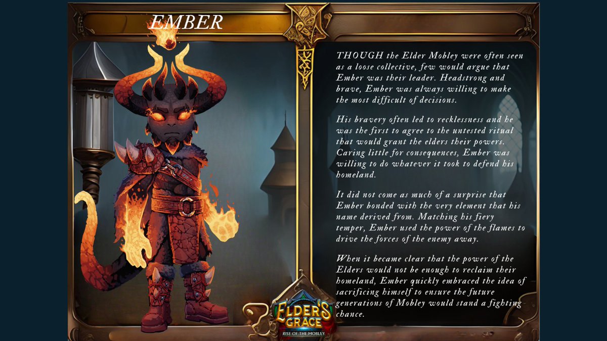EldersGrace's tweet image. 📖 Introducing Ember, one of the boldest Mobley Elders… ⚔️ 🔥

THOUGH the Elder Mobley were often seen as a loose collective, few would argue that Ember was their leader. Headstrong and brave, Ember was always willing to make the most difficult of decisions.

His bravery often…
