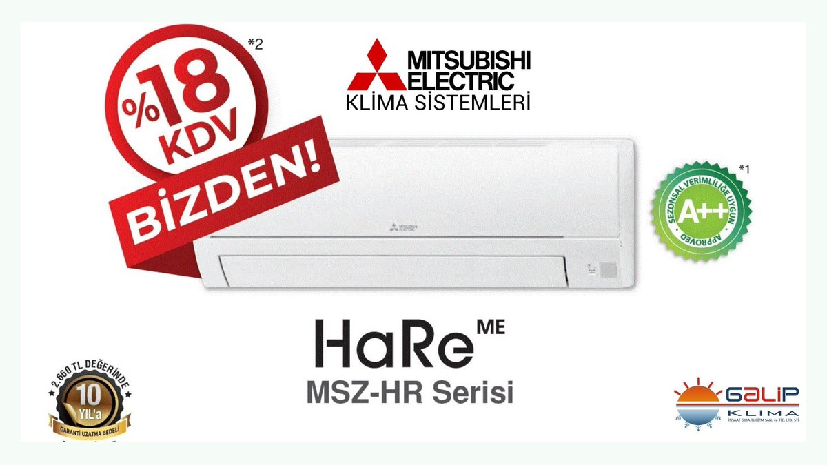 Üstün performansa sahip, yüksek enerji tasarruflu ve sessiz Mitsubishi Electric klimalara yaza özel avantajlı fiyatlarla sahip olmak için sizleri yetkili satıcı Galip Klima’ya bekliyoruz.
#galipklima
#MitsubishiElectricKlima #MitsubishiElectric #KafamRahat #Klima #enerji