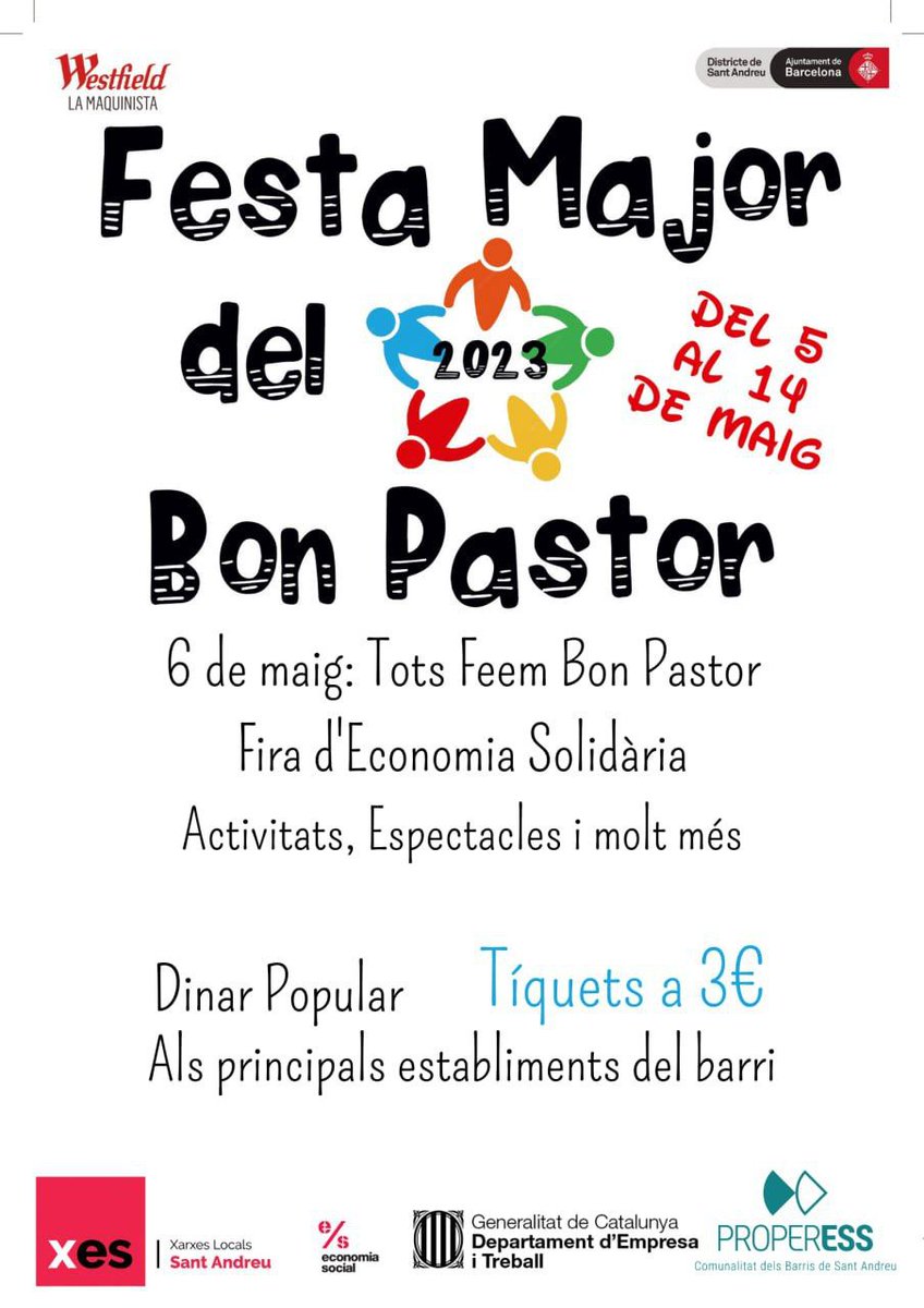 quimcarreras55's tweet photo. Dissabte 6 Maig 5a Fira de l'Economia Social i Solidària #ESS @XES_SantAndreu @XES_cat #agendaESS en el marc de la Fira d'Entitats de la #FMBonPastor @BCN_SantAndreu https://t.co/oxc3cEnCdo