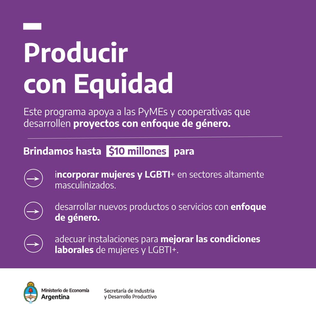 BercovichPablo's tweet photo. El programa Producir con Equidad otorga hasta $10 millones para proyectos con perspectiva de género. Permite modificar productos, adecuar vestuarios, lactarios y también procesos productivos para aumentar la incorporación de mujeres en nuestras PyMEs.
https://t.co/rGsvA6B6k0 https://t.co/2ua9xfm2ra