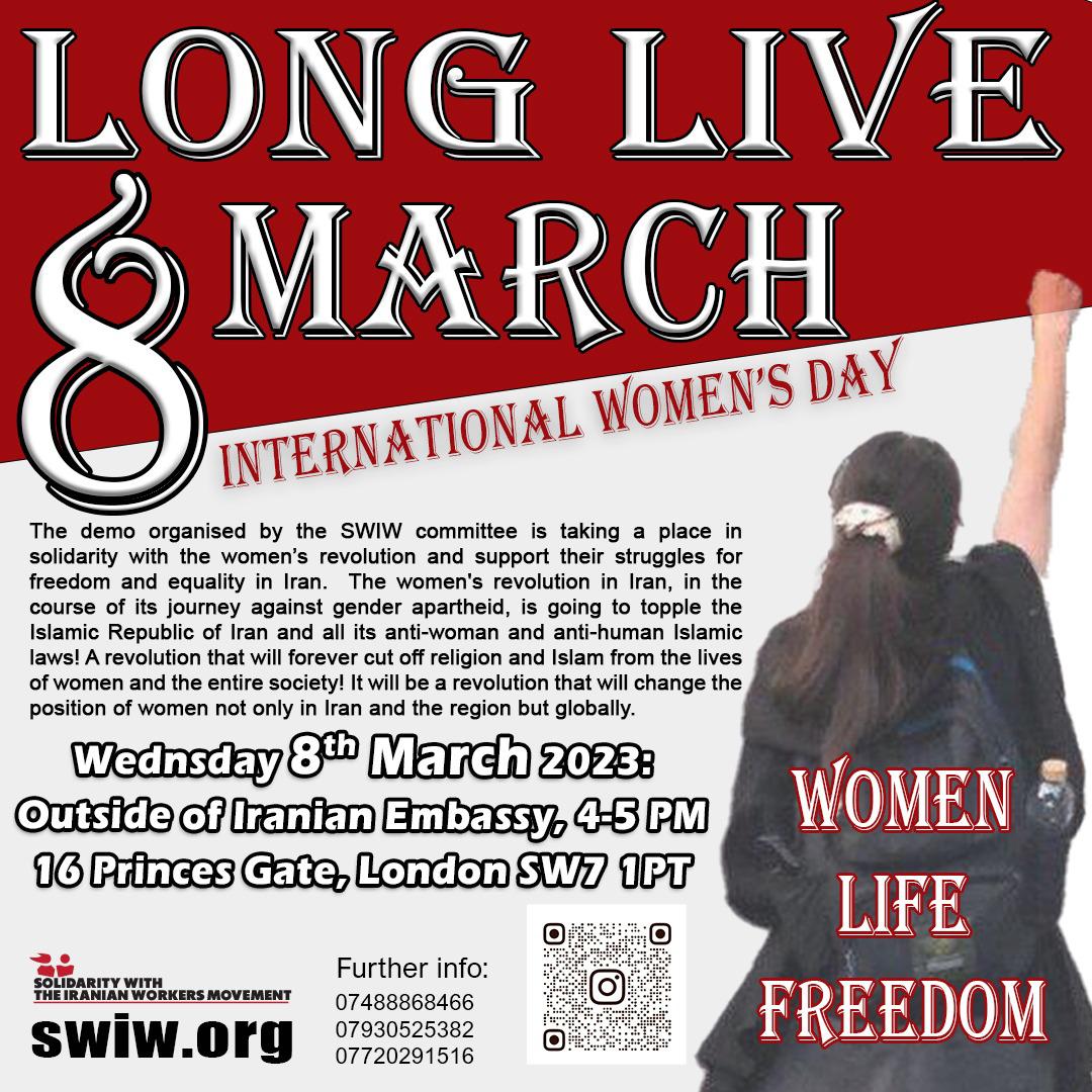 SwiwCommittee's tweet photo. Long Live 8th March 
International Women’s Day
#8march #WomensDay 
#IranProtests #UK #solidarity https://t.co/Xa7MeFxHG4