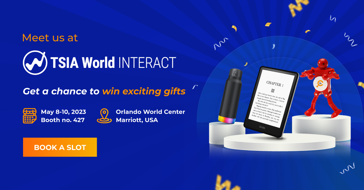 SearchUnify's tweet photo. At TSIA World Interact 2023, we're taking our swag game to the next level. Attend and you could win amazing prizes like Kindles and Apple smart bottles.
Get in on the action and register today 👉 https://t.co/vfhZt0SSAX
#TSIAWorld #industryevents #customersupport #supportleader https://t.co/bYGR48DFl6