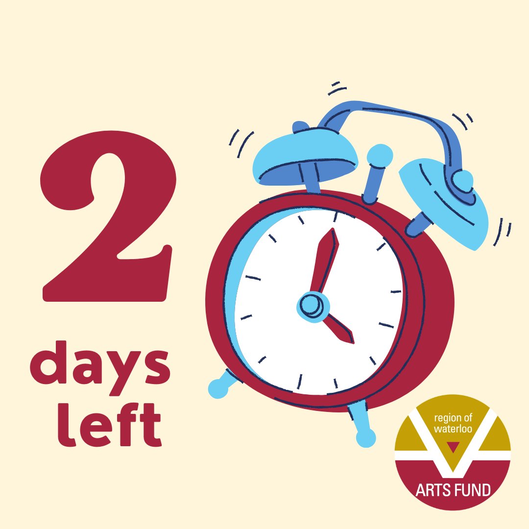 Region of Waterloo Arts Fund (@rwartsfund) on Twitter photo We're just two days left from our Spring 2023 deadline!
Be sure to submit your <a href="/RWArtsFund/">Region of Waterloo Arts Fund</a> application by Friday, May 5, 2023 by 11:59pm for projects taking place between July 1, 2023 - June 30, 2024.
🔗 artsfund.ca 🔗
#resource #deadline #supportthearts We're just two days left from our Spring 2023 deadline!
Be sure to submit your <a href="/RWArtsFund/">Region of Waterloo Arts Fund</a> application by Friday, May 5, 2023 by 11:59pm for projects taking place between July 1, 2023 - June 30, 2024.
🔗 artsfund.ca 🔗
#resource #deadline #supportthearts
