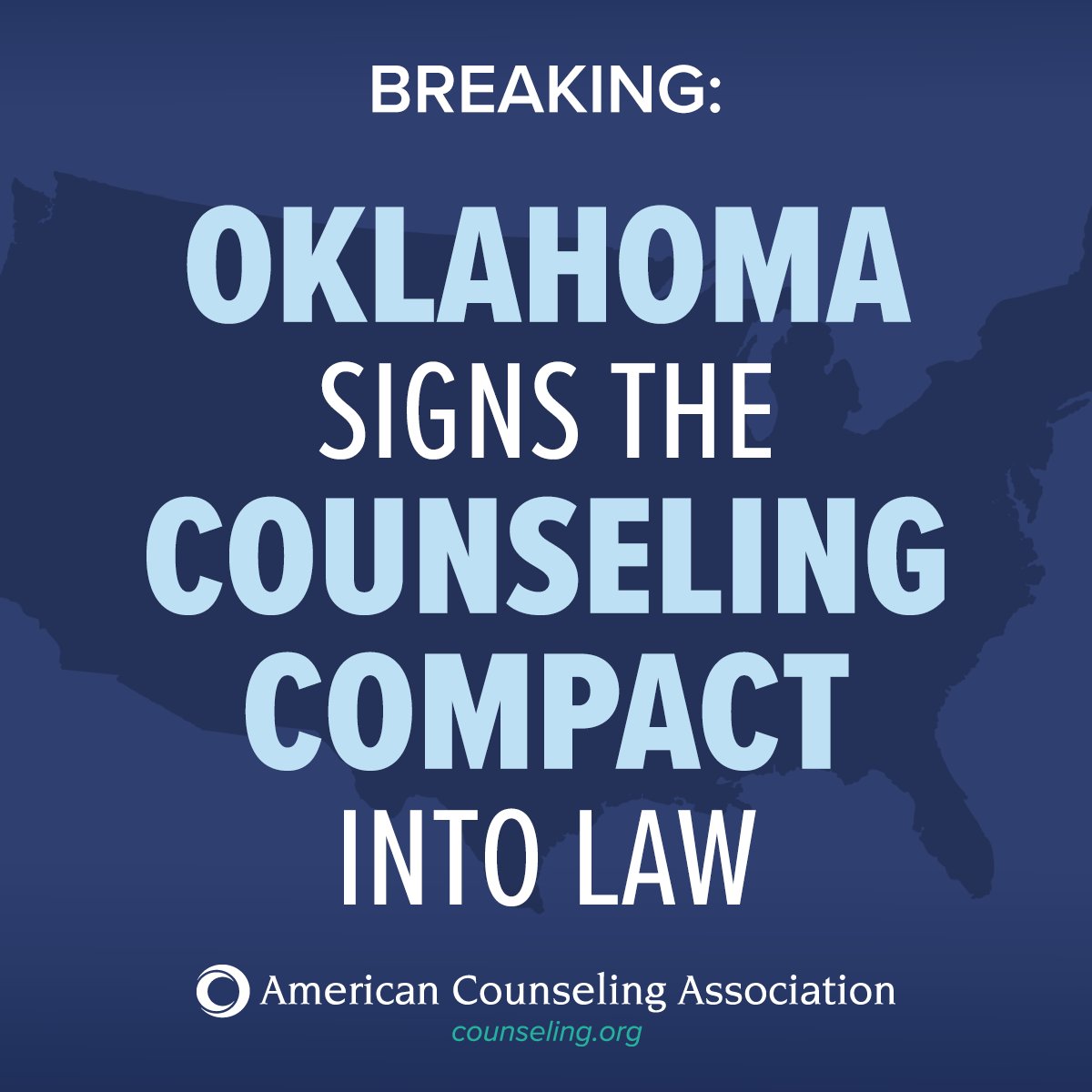ACACounselors's tweet photo. #BREAKING: The dream of many licensed professional counselors to practice across state lines took another step as Oklahoma becomes the twenty-fifth state to sign the Counseling Compact into law! #CounselorsHelp #CounselingCompact

More info: https://t.co/5aS0Y2OzZ8 https://t.co/03sZ3EHUPm