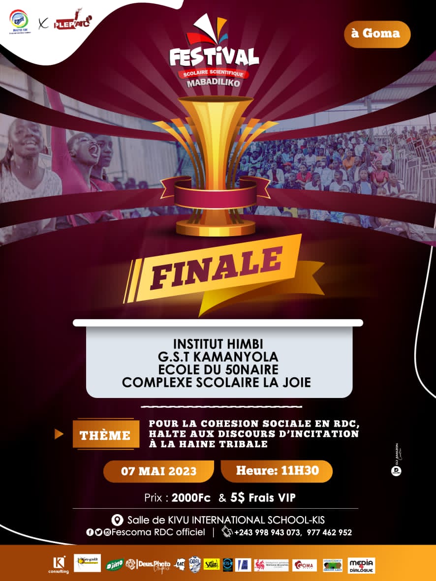 DLembire's tweet photo. 🎯Grande finale, 07 mai au stade mythique de KIS à Kituku à partir de 11:30'.
Réservez uniquement 2.0.0.0FC / 5$ VIP pour participer au dernier Prime (8) de ce fameux festival 🔥.
#Finale #Goma #Festival #Interscolaire #Culturel #Scientifique #Dygenec #Pleparc #LaBenevolencia. https://t.co/13g7flh2XL
