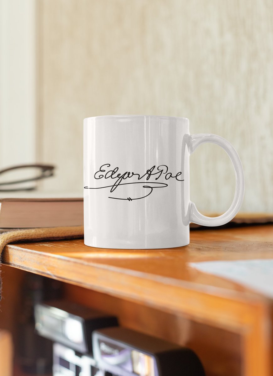 Start your morning with a touch of dark poetry and caffeine! Our Edgar Allan Poe signature coffee mug is the perfect addition to any literature lover's collection. Head to The Raven's Crypt website to grab yours today! #theravenscrypt #edgarallanpoe #coffeemug #literaturelove