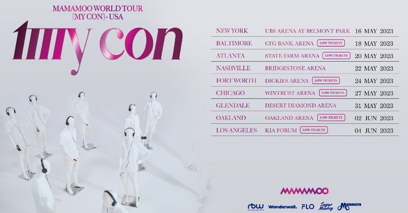 MammothLive's tweet photo. Mamamoo: [My Con] USA 2023
Now on tour - Coming to a city near you!
Get your tickets now while they last
#MAMAMOO #MY_CON #MY_CON_USA
#MY_CON_2023 #BelisMAMAMOO