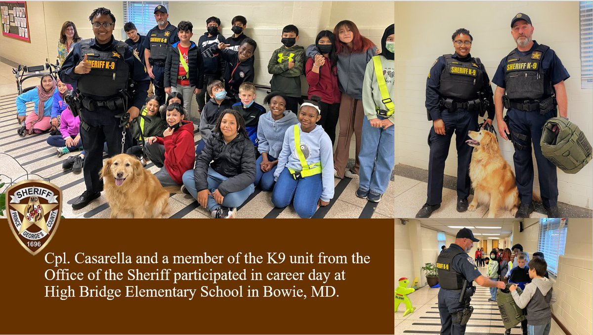 PGSheriff_PIO's tweet photo. Cpl. Casarella and a member of the K9 unit from the Office of the Sheriff participated in career day at High Bridge Elementary School in Bowie, MD.! #PGSO
https://t.co/sEOokO3y8V https://t.co/e1E2VzjVUn