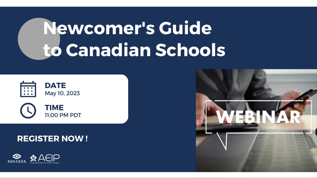 Are you new to Canada and unsure about the education system? Join us on May 10th for a webinar that will cover everything from types of schools to parental involvement.

Register at aeipsuccess.ca

#aeipsuccess #prearrival #MovingToCanada  #CanadianSchools #webinar