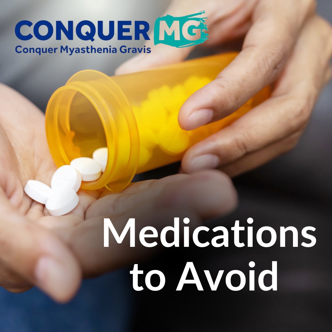 ConquerMG's tweet photo. Commonly-used medications like ciprofloxacin or certain other antibiotics, beta-blockers like propranolol, calcium channel blockers, Botox, muscle relaxants, lithium, magnesium, verapamil and more, can worsen the symptoms of #myastheniagravis. 🧵 1/3 https://t.co/bebLFb4oMm