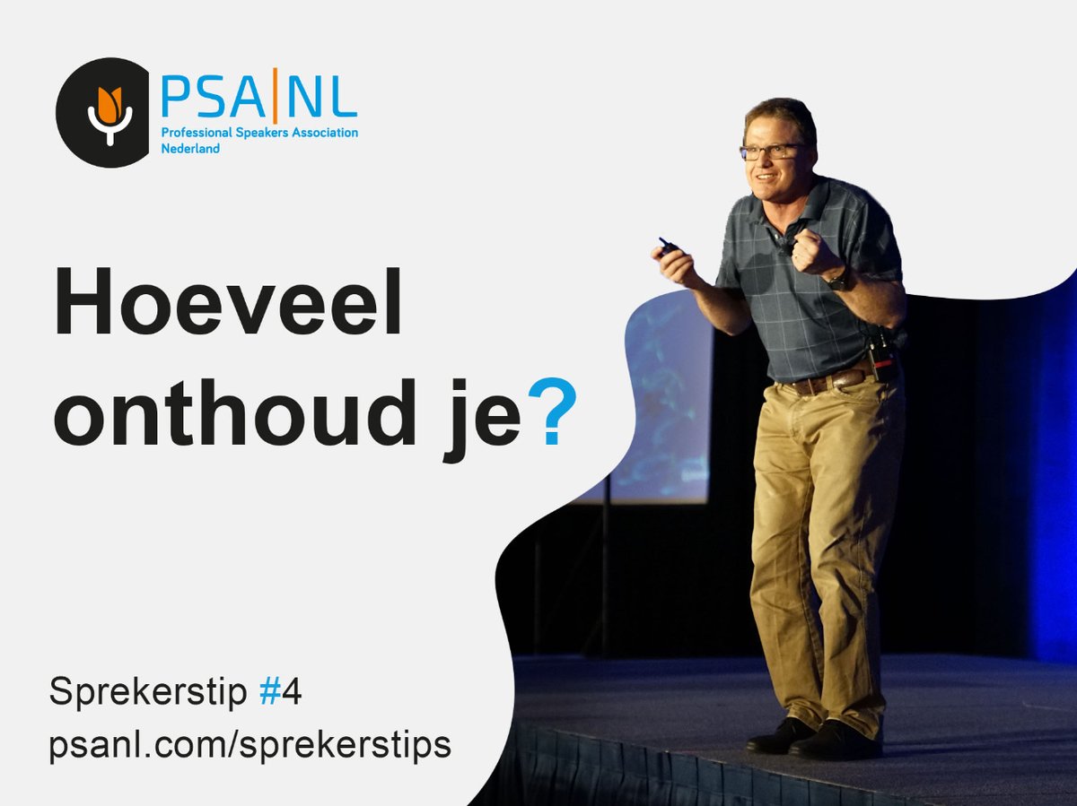 De meeste sprekers overschatten zwaar wat het publiek van hun presentatie onthoudt. 

Vaak kunnen ze zich maar 1 ding herinneren. Bedenk vooraf welk ding je dat wilt laten zijn.

#sprekerstip #communicatie #psanl