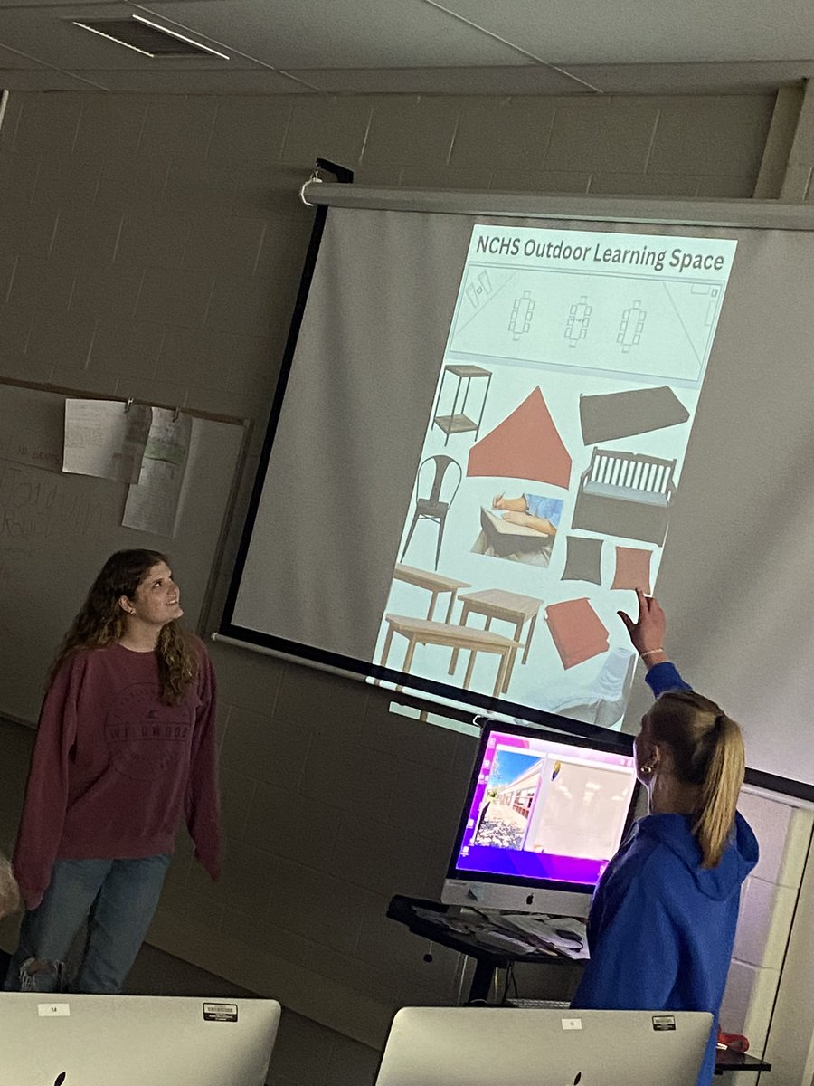 kellygracezilly's tweet photo. Interior Design II students presented design proposals for an outdoor learning space @NCHS_CT today to @nchs_pfa !!!#realworldlearning #studentlead #CTE #flexiblelearningspaces https://t.co/ht0BLpFjff