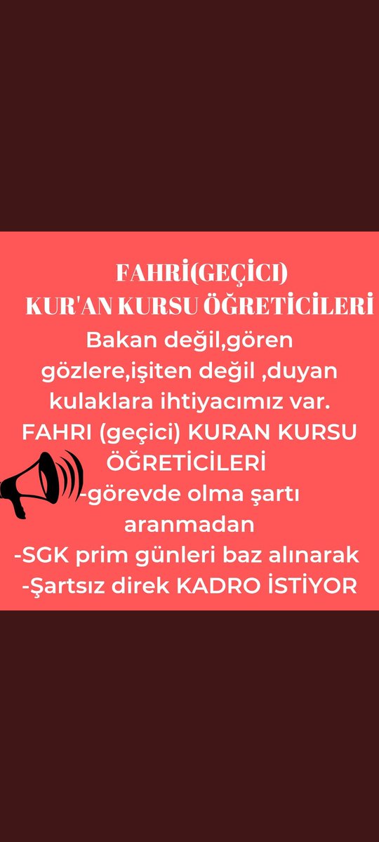 Diyanet'e bağlı KUR'AN kurslarının mimarları olan 25 bin Fahri öğreticinin kadro talepleri karşılanmalıdır 

25BİN FAHRİ ÖĞRETİCİYE KADRO 

<a href="/TurgutERHAN/">Turgut ERHAN</a> <a href="/akpusmaz/">Akif Pusmaz</a> <a href="/hasandogan/">Hasan Doğan</a>  <a href="/AvSerkanRamanli/">Serkan Ramanlı</a> 
<a href="/melihguuner/">Melih Güner</a> <a href="/DIBAliErbas/">Prof. Dr. Ali Erbaş</a>
<a href="/dinckadir43/">Kadir Dinç</a> <a href="/MehmedAltinoz/">Mehmet Altınöz</a>
<a href="/RTErdogan/">Recep Tayyip Erdoğan</a>