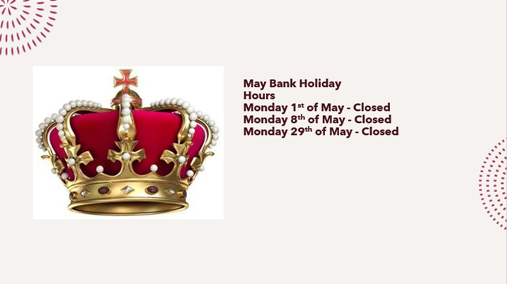 Hi all, please see below our bank holiday closures.