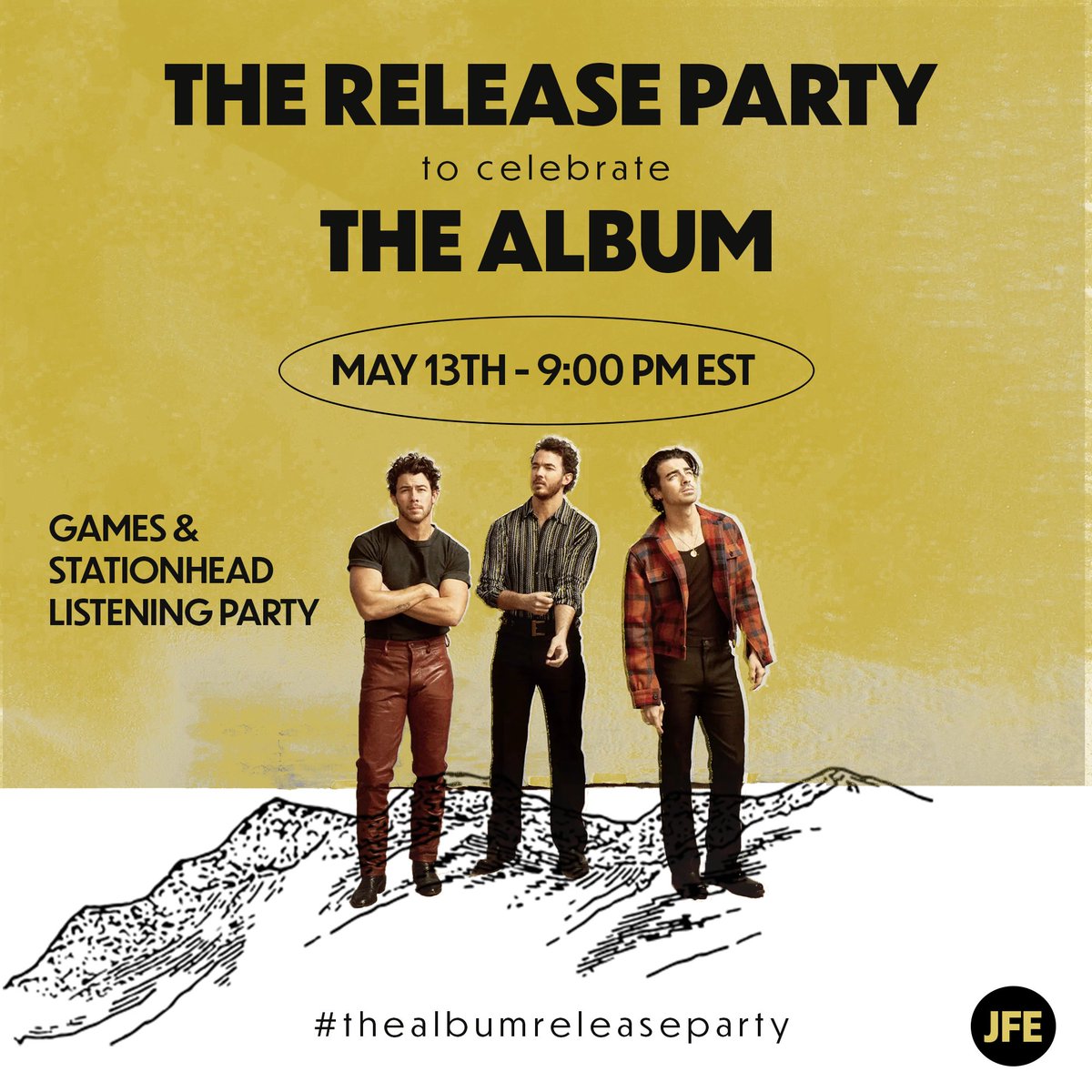THE RELEASE PARTY to celebrate THE ALBUM. 
Join us on May 13th at 9 PM EST at #thealbumreleaseparty - a night filled with <a href="/jonasbrothers/">Jonas Brothers</a> themed activities and a <a href="/STATIONHEAD/">STATIONHEAD</a> listening party! 
RSVP: thealbumreleaseparty.eventbrite.com