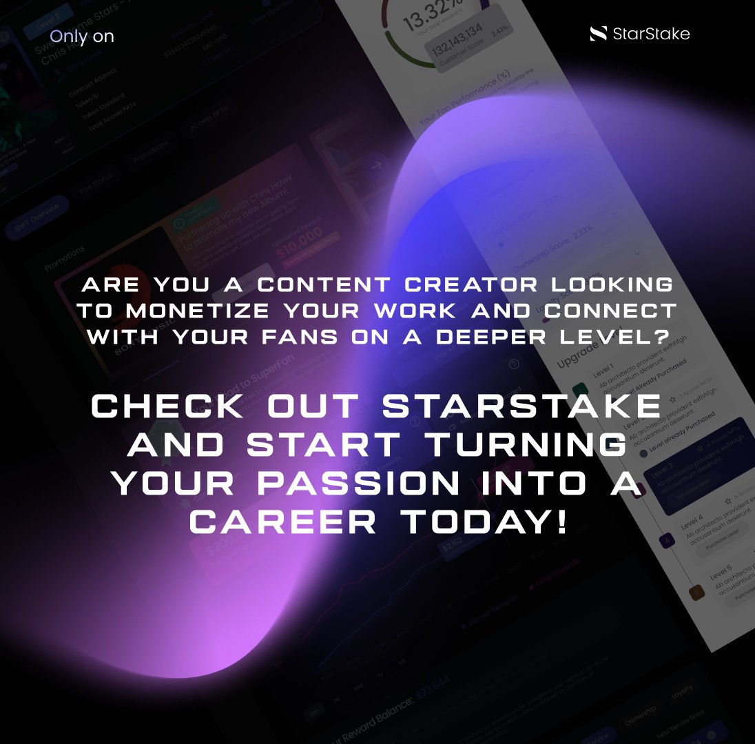 star_stake's tweet photo. ✨ Calling all #contentcreators! #StarStake is the platform for you. Share your work, captivate your fans, and let your creativity flourish. 🚀🎨 #StarStakeCreators #Web3 #NFTRevolution https://t.co/BR0WyudN2A