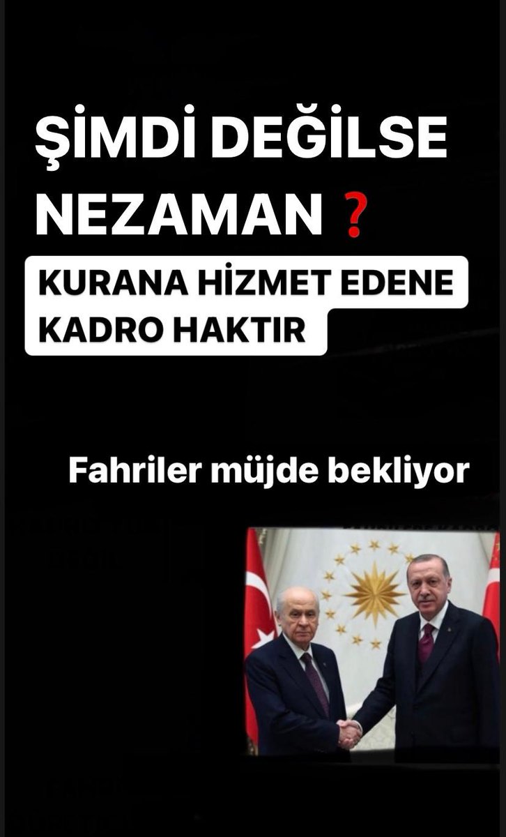 Tüm kurumlar seçim yaklaştığı için binlerce elemanını kadro ile istihdam ederken Diyanet emektar  Fahri Hocalarını neden ayrıştırılıyor. 

25BİN FAHRİ ÖĞRETİCİYE KADRO 

<a href="/RTErdogan/">Recep Tayyip Erdoğan</a> <a href="/DIBAliErbas/">Prof. Dr. Ali Erbaş</a> <a href="/Mustafa_Destici/">Mustafa Destici</a> <a href="/AvSerkanRamanli/">Serkan Ramanlı</a> <a href="/ArkazHayati/">Dr. Hayati Arkaz</a>  <a href="/ahmetozyurekmhp/">Ahmet ÖZYÜREK</a>
Fed 24 Selo #deprem
