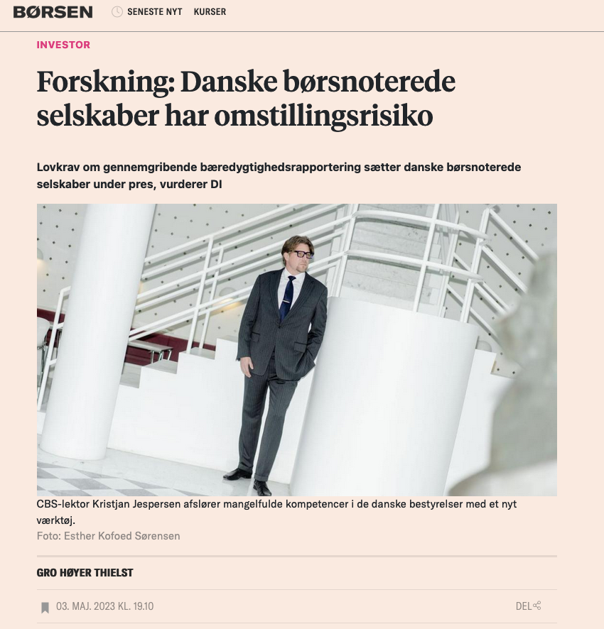 EnergyDemocracy's tweet photo. I dag i @borsendk: ESG-komptencer (E for environmental (miljømæssige forhold), S for social (sociale forhold) og G for governance (god selskabsledelse) mangler i #bestyrelsedk #dkgreen https://t.co/4hKAhLLSYh