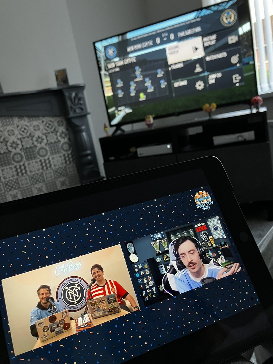 Checking out the <a href="/NYCFCCityBoys/">The City Boys Show</a> show this evening ☺️ Loving the good vibes all round with @KEVINCHO_TV That’s quite a moustache ngl. Also playing career mode with @NYCFC 🙌🏻