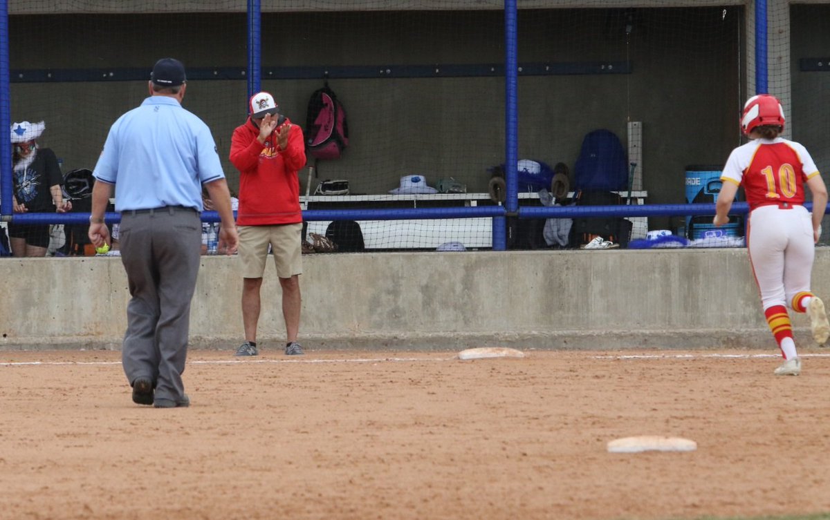 Kentbush's tweet photo. Dale's Daley Lang rips a home run to extend the Lady Pirate lead in their 11-4 1st round win over Haskell. @dale_softball https://t.co/6VmgyyJJIb