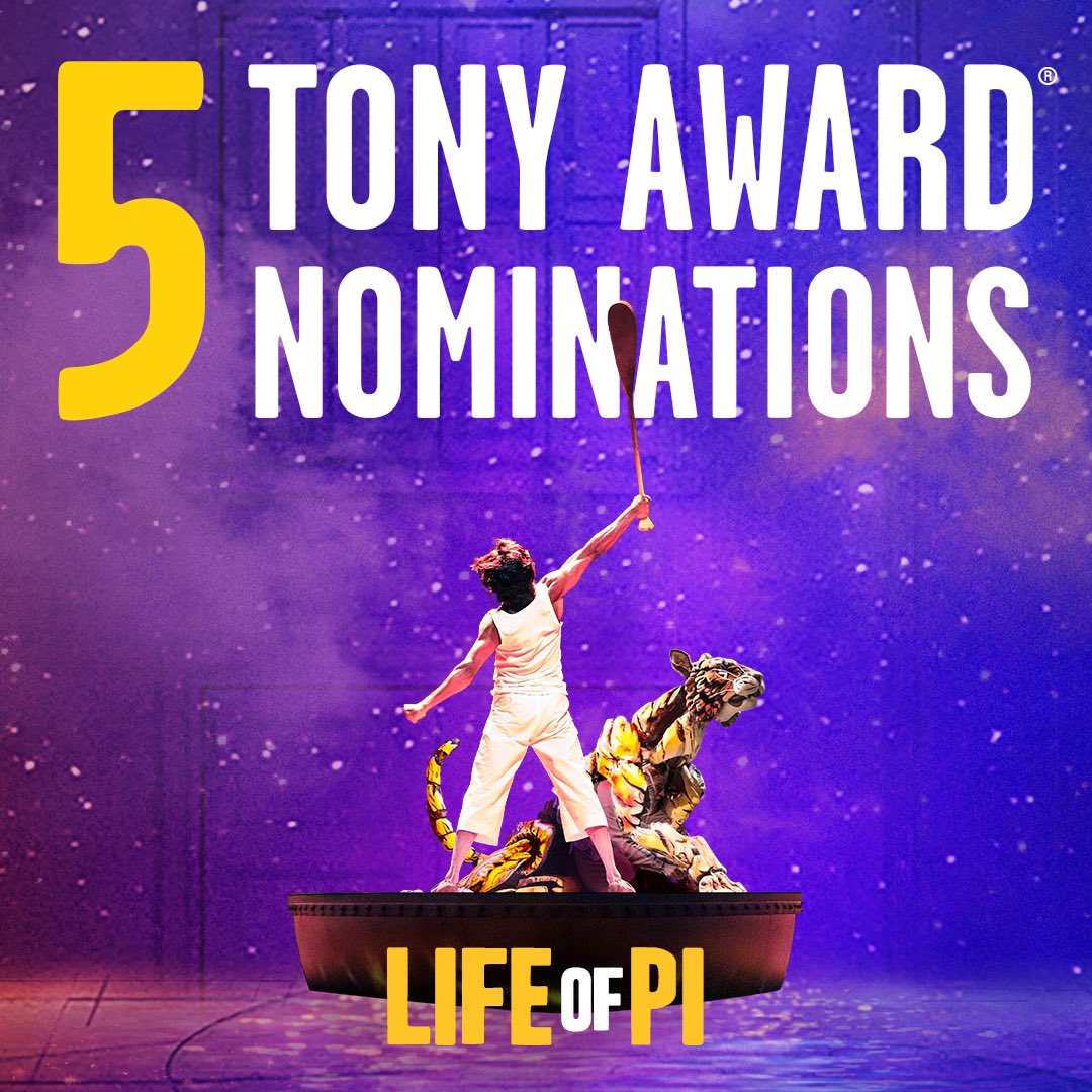 Life of Pi has been nominated for FIVE <a href="/TheTonyAwards/">The Tony Awards</a>! Experience the Broadway and West End phenomenon on tour from August! #LifeofPiTour 🐯🛶