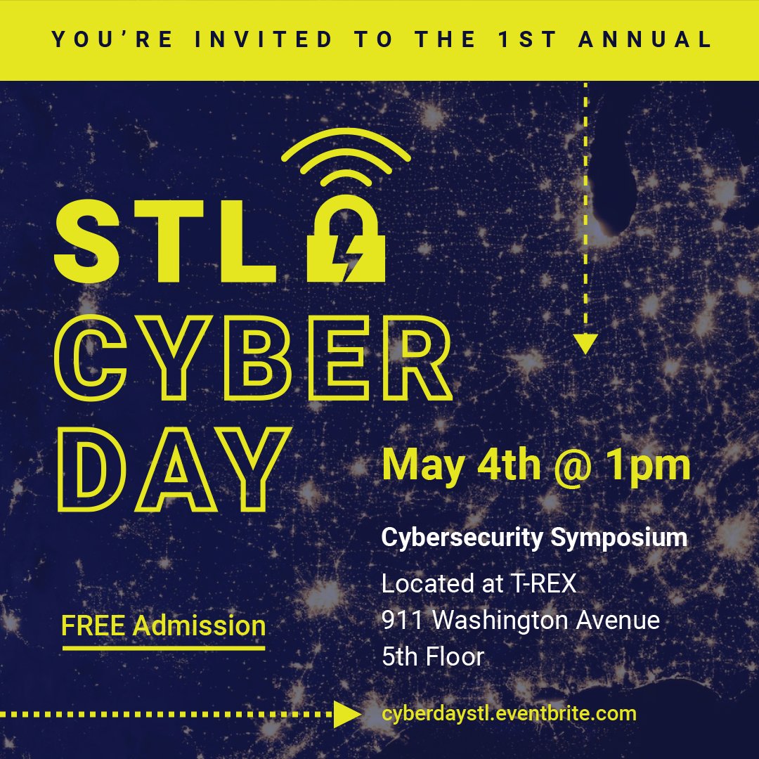 UNCOMN (@uncomn_llc) on Twitter photo #STLCyberDay is TOMORROW at 1 PM!
Join us for this #cybersecurity #symposium benefiting the #STL business & innovation communities at <a href="/DowntownTREX/">T-REX π¦</a>, 911 Washington Ave. Learn from industry leaders, gain valuable insights, & stay for #HappyHour!
RSVP NOW: bit.ly/STLCyberDay #STLCyberDay is TOMORROW at 1 PM!
Join us for this #cybersecurity #symposium benefiting the #STL business & innovation communities at <a href="/DowntownTREX/">T-REX π¦</a>, 911 Washington Ave. Learn from industry leaders, gain valuable insights, & stay for #HappyHour!
RSVP NOW: bit.ly/STLCyberDay