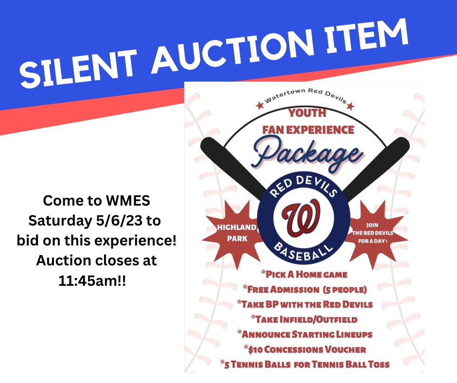 wmes111's tweet image. Thank you to our SILVER Sponsors!!  
Check out this amazing Silent Auction experience from the @WatertownDevils!
Join us Saturday 5/6... Silent Auction closes @ 11:45am

#StridesForStudents #WatertownDevils #WMPTO #WMES