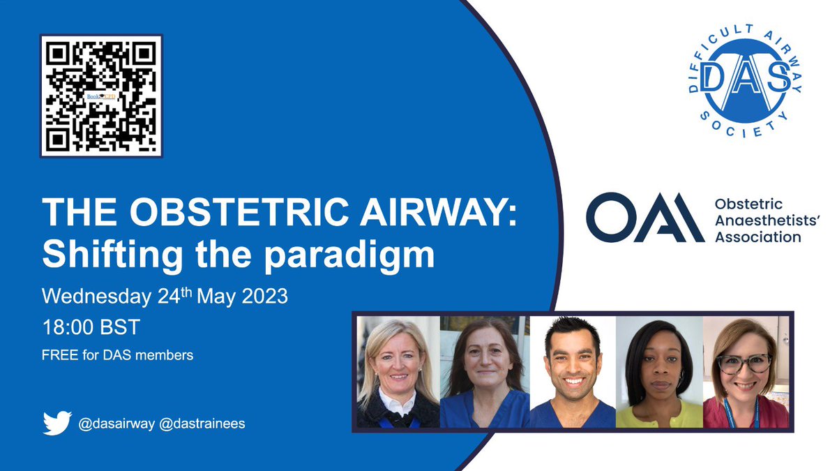 dasresidents's tweet photo. Have you registered yet for the @dasairway &amp; @OAAinfo webinar?

The Obstetric Airway - Shifting the paradigm  

📆 24th May
🕡 18.00 BST

Free registration for DAS members! 
Non-members get one year free membership with registration. 

Register here: 
https://t.co/463v7pYM9Y https://t.co/U6NwR5R7fu