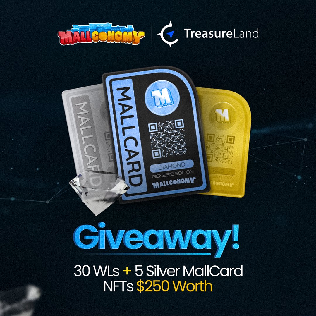 Great news Mallstars 🔥

To celebrate our partnership with <a href="/TreasurelandNFT/">Treasureland Market</a>, we're giving away 5 Silver #MallCard NFTs $250 Worth!

Also 30 lucky winners will get WLs for MallCard #NFT with discounts of up to %90.

Join the campaign NOW👇
taskon.xyz/campaign/detai…