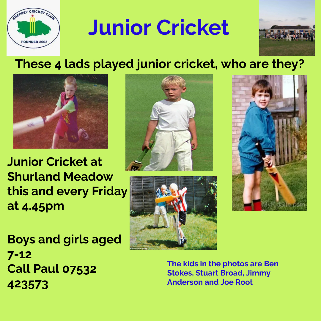Junior cricket is back at Shurland Meadow this Friday.