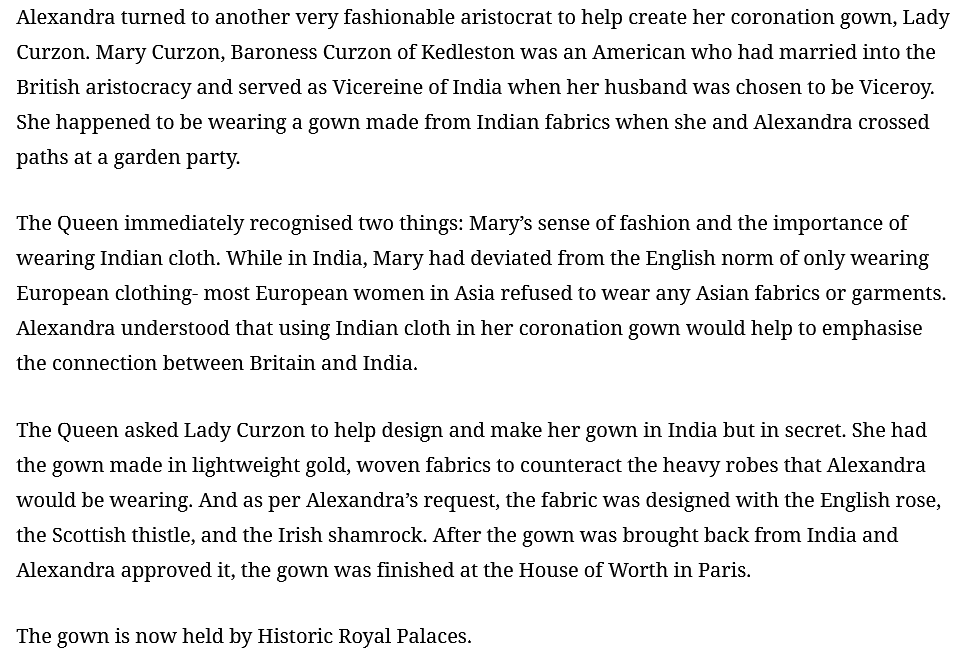RobinLynnKing2's tweet photo. #EverythingRoyal #QueenAlexandra By Jessica Storoschuk the information.
The Queen asked Lady Curzon to help design & make her gown in India but in secret. She had the gown made in lightweight gold, woven fabrics to counteract the heavy robes that Alexandra would be wearing. https://t.co/1PVa4VQllw