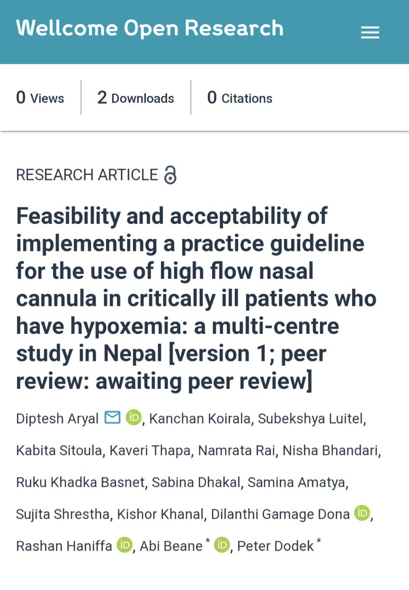We evaluate the clinical feasibility of using HFNC guideline in resource limited settings, and the perspectives of healthcare providers about the acceptability, appropriateness and feasibility of this guideline. wellcomeopenresearch.org/articles/8-196… #HFNC #CriticalCare #LMIC