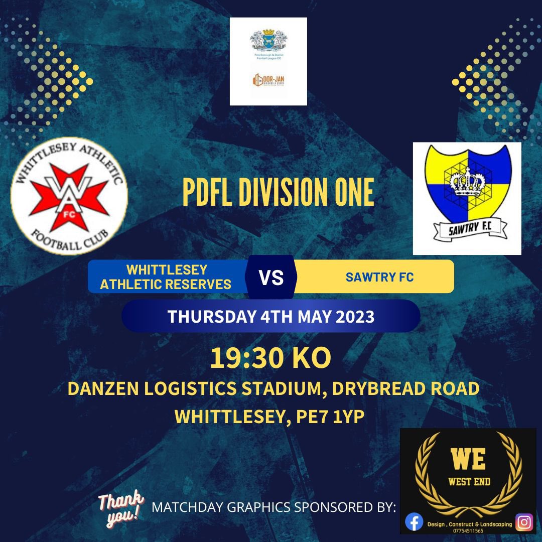 WhittleseyAthFC's tweet photo. ⚽️ RESERVE TEAM FIXTURE ⚽️
It’s a quick turnaround for our reserve side as we are back in action at the @danzenlogistics Stadium tomorrow evening
We welcome fellow @PDFLUK division 1️⃣ high flyers Sawtry FC🟡
Just 2️⃣ games left ⚫️🔵
Bar open🍺Brighton v Man Utd 📺
#UpTheRes https://t.co/3VwpwP2vuw